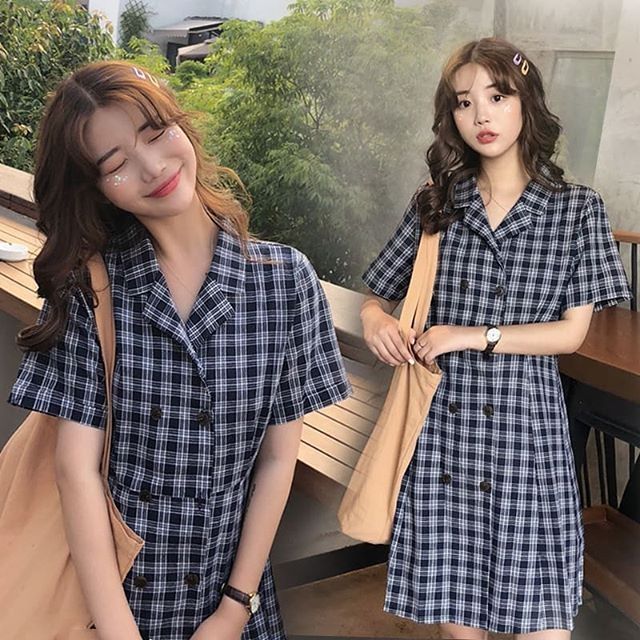 [Order] Đầm Tay Ngắn Caro Bigsize