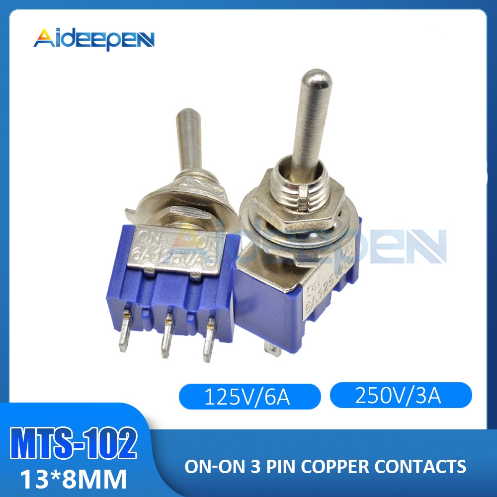 Set 10 / 5 Công Tắc Chuyển Đổi Mts-102 2 Vị Trí On-On 3 Pin 125v / 6a 250v / 3a