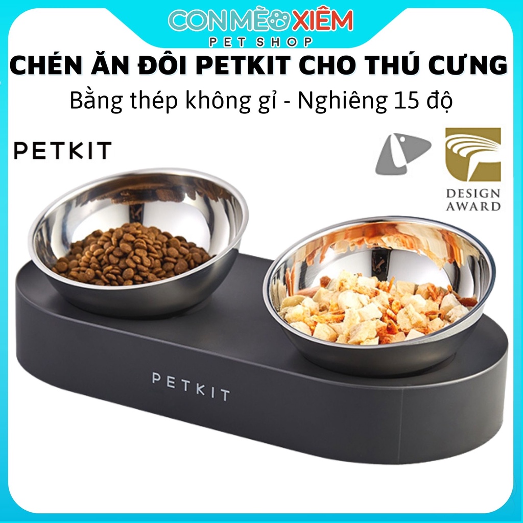 Chén ăn Petkit đôi cho chó mèo thép không gỉ nghiêng 15 độ, hợp kim bền bát tô ăn Con Mèo Xiêm