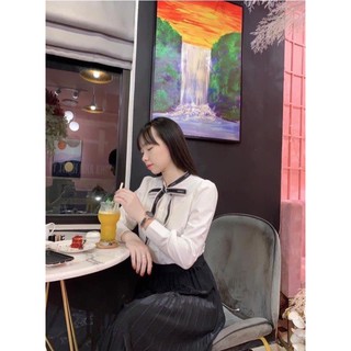 áo sơ mi trắng cổ nơ viền