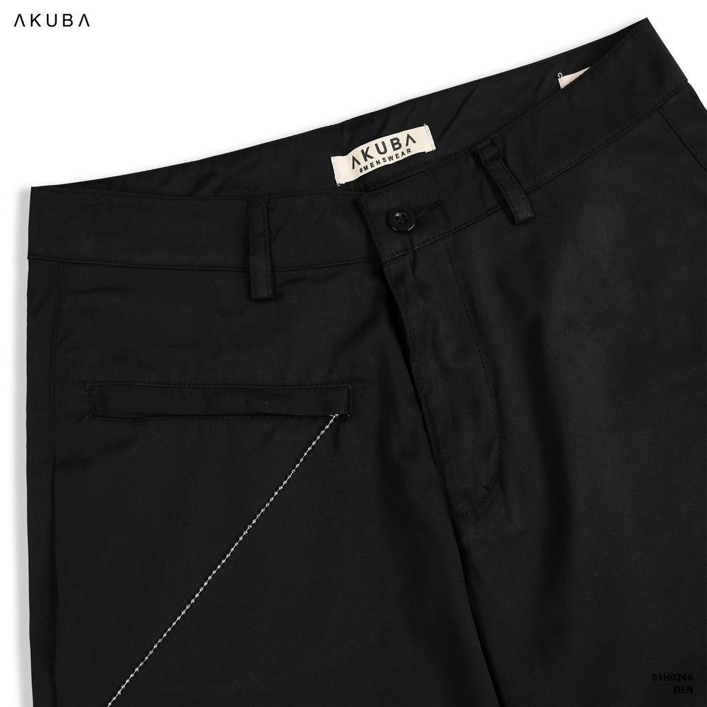 Quần short kaki nam trơn co giãn AKUBA chất liệu denim, phong cách Hàn Quốc 01H0246