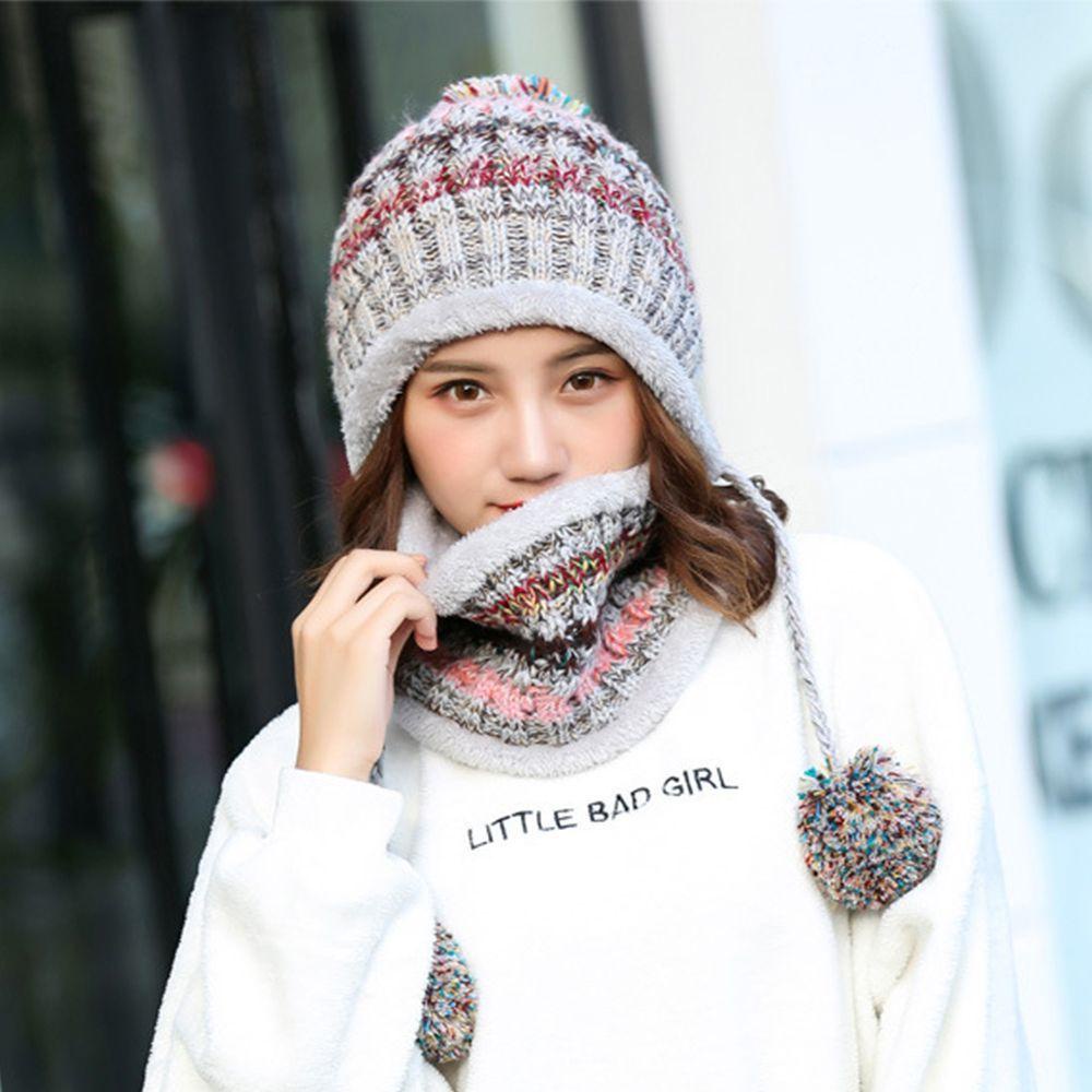 Set Khăn Choàng Cổ + Mũ Len + Bóng Lông Thời Trang Nữ