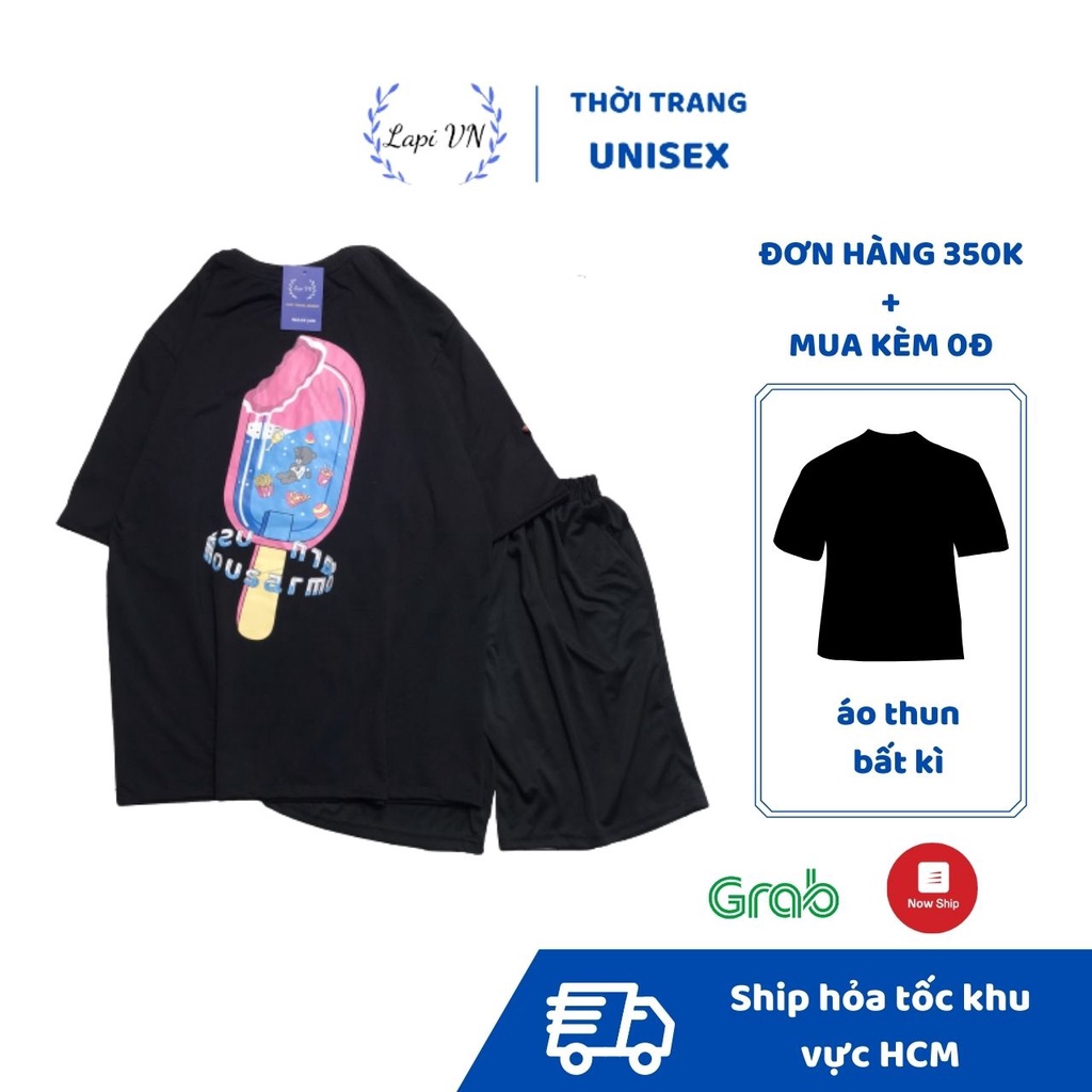 Đồ Bộ Hoạt Hình Uniex Tay Lỡ Ice Cream Lapi VN, Đồ Bộ Cartoon, Freesize, Thun Cotton, Nam Nữ Đều Mặc Được