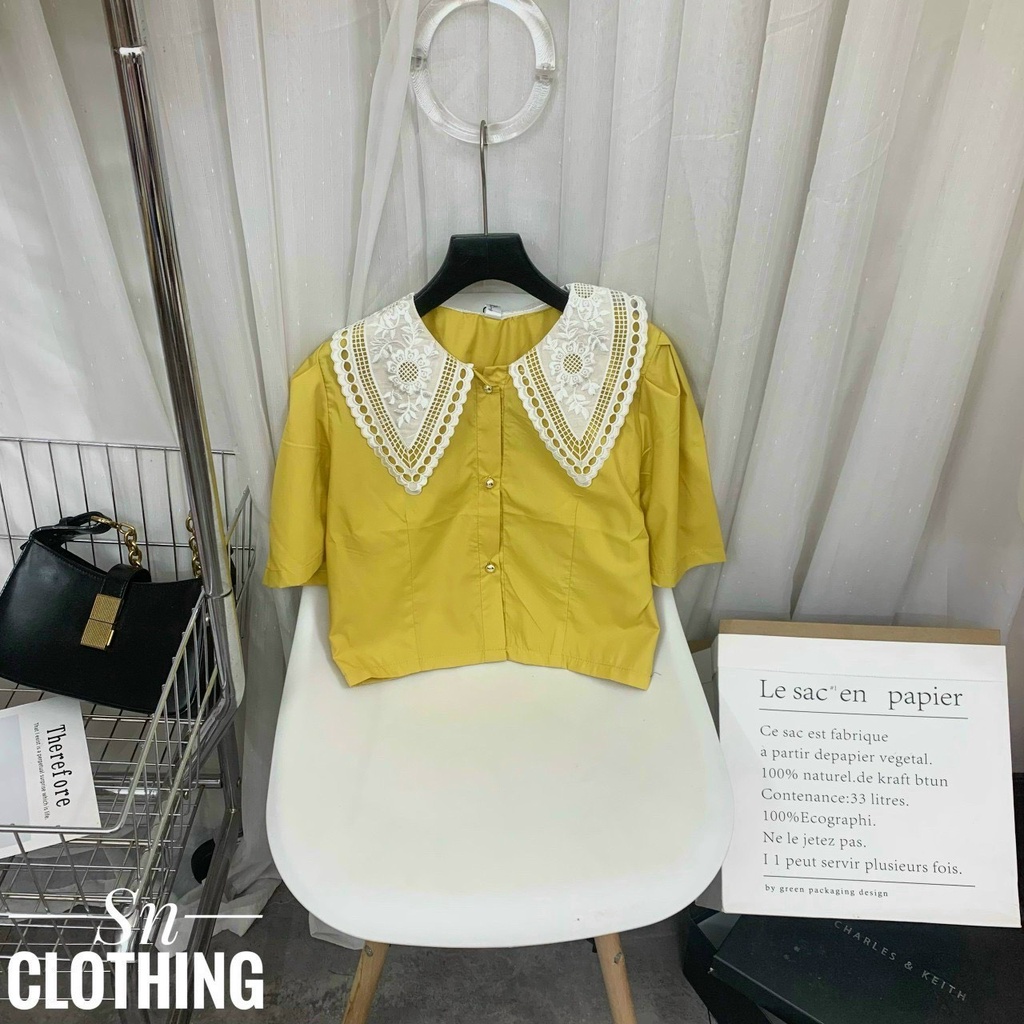 [XẢ HÀNG] Áo Thô Cổ Ren Nút Cài Tay Ngắn | Smide clothing