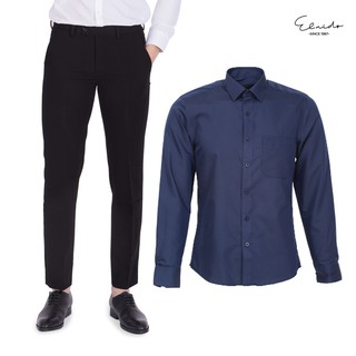Combo quần âu đen và áo sơ mi nam xanh đậm cao cấp phong cách công sở ELNIDO