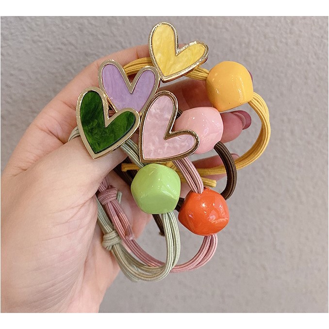 Cột tóc trái tim kèm lục giác màu sắc dây đôi chắc chắn CT132