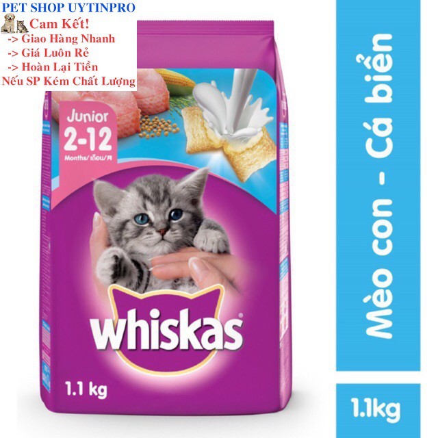 THỨC ĂN CHO MÈO Con Whiskas Dạng Viên Vị Cá Biển Túi 1,1kg Xuất Xứ Thái Lan