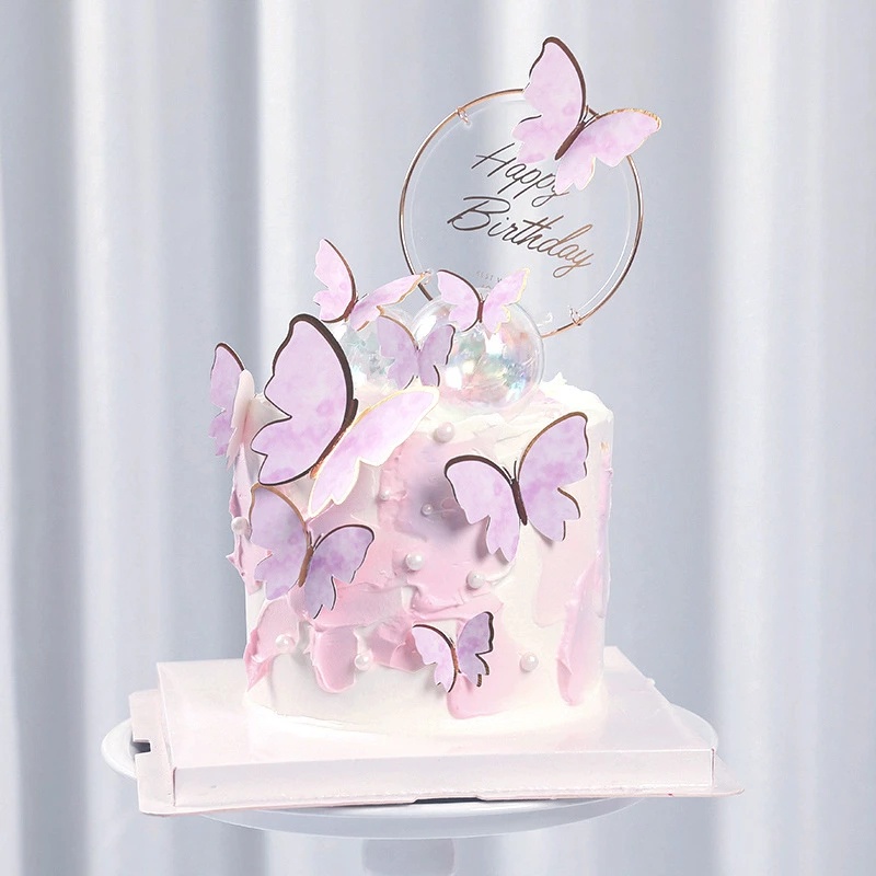 Set 10 Phụ Kiện Trang Trí Bánh Kem Hình Bướm Nhiều Màu Sắc Lãng Mạn