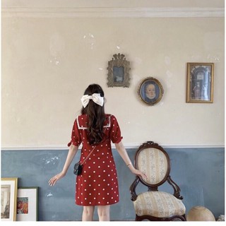 ĐẦM BI ĐỎ REN CỘT NƠ CỔ (có ảnh thật)
