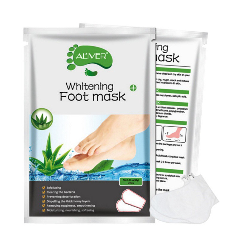1 cặp = 2 cái / túi ALIVER Mặt nạ làm trắng & dưỡng ẩm da chân Loại bỏ da chết Mặt nạ tẩy tế bào chết mịn cho chăm sóc da chân