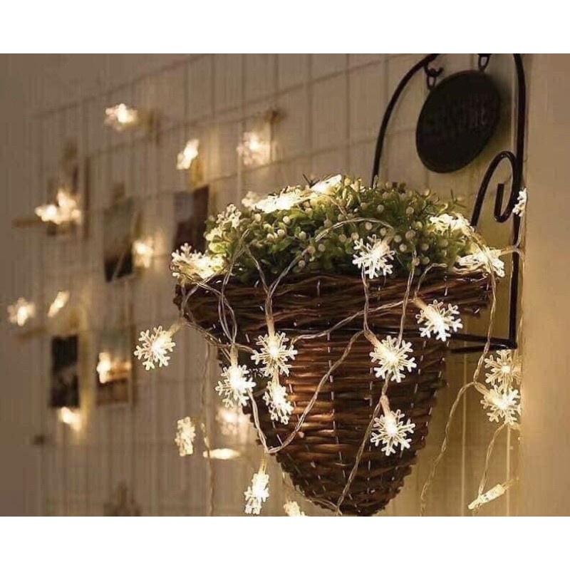 Dây Đèn Led Hình Bông Tuyết Trang Trí, Đèn Led Pin 8 chế độ nháy- Mixiao