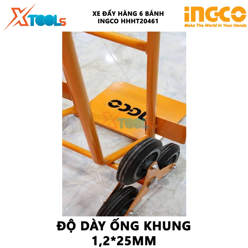 Xe đẩy hàng 6 bánh leo cầu thang INGCO HHHT20461 | xe kéo hàng cầm tay khả năng tải 200kg, kích thước tấm lót chân 240x3