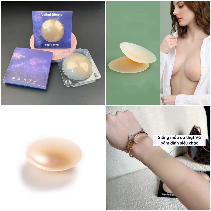 Miếng Dán Ngực Silicon Hộp Xanh Nhiệt Tự Thân Không Keo, Dán Ti Siêu Dính Bảo Vệ Nhũ Hoa 4800