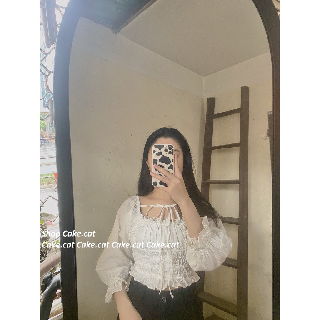 [GIẢM 5K CHO ĐƠN BẤT KỲ] ÁO CROPTOP TRẮNG CHUN TRƯỚC SAU ULZZANG BUỘC DÂY (Có sẵn)