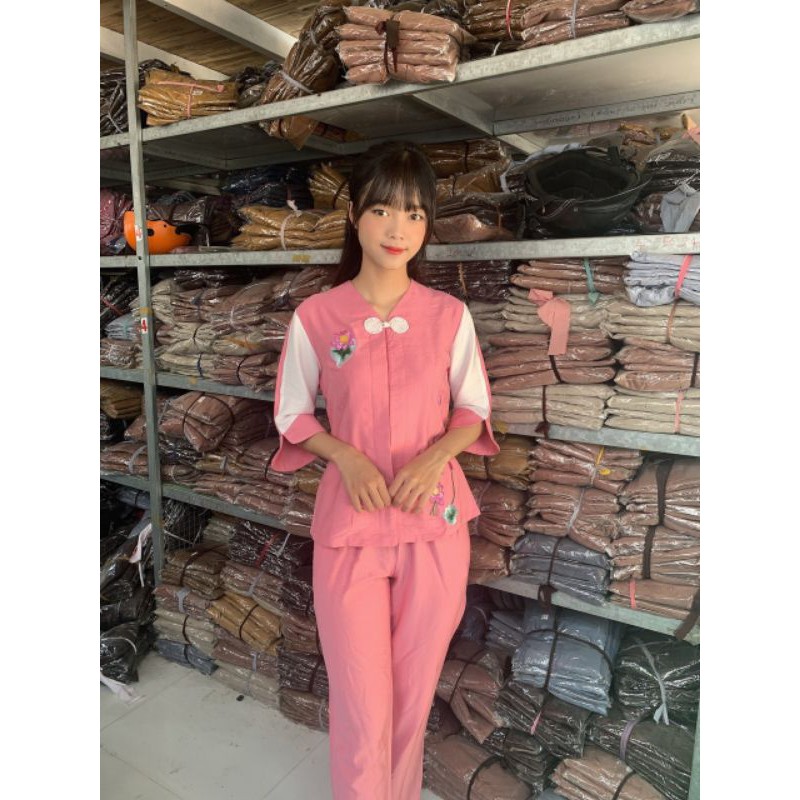 đồ bộ đi chùa #tim một nút vải linen cao cấp