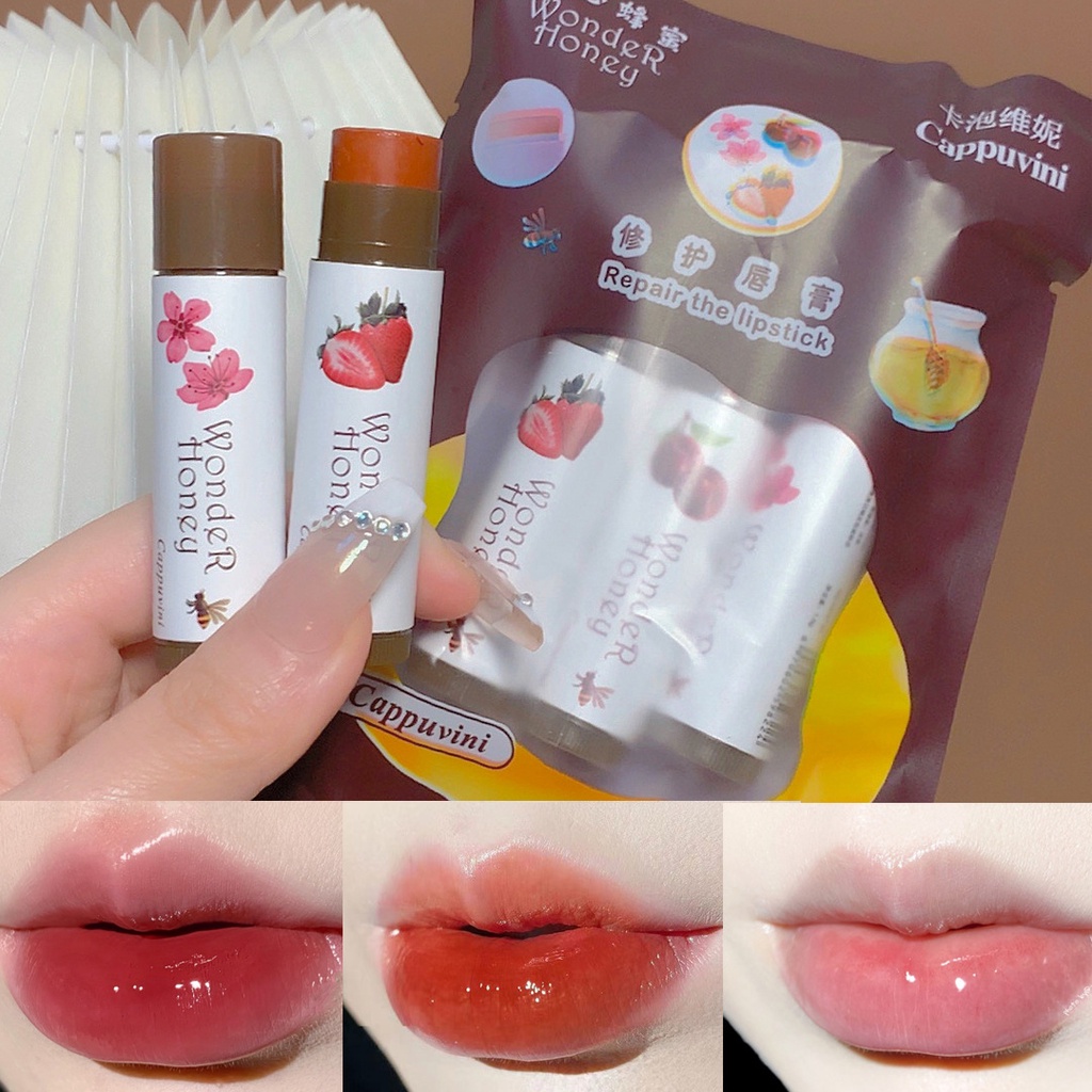 [Hàng mới về]Cappuvini Set 3 Son dưỡng môi dưỡng ẩm đổi màu kháng nước