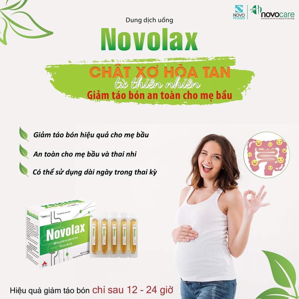 Novolax hộp 20 ống uống chất xơ hòa tan giảm táo bón, tốt cho tiêu hóa