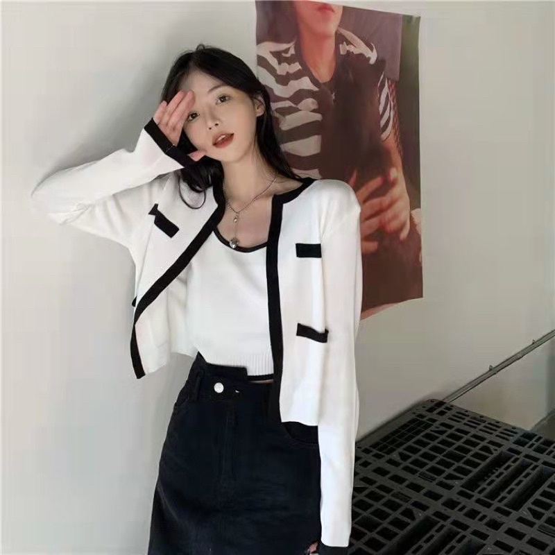 Sét áo len cadigan kèm áo len ba lỗ phong cách hàn quốc cực cá tính