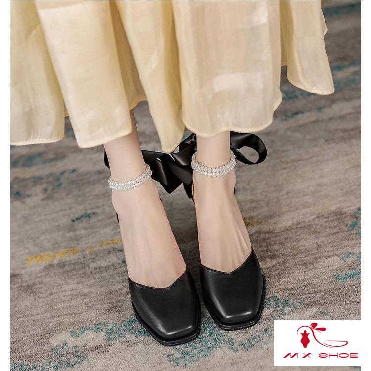 M & X ~  Giày Mary Jane Gót Dày Phong Cách Mới 2022