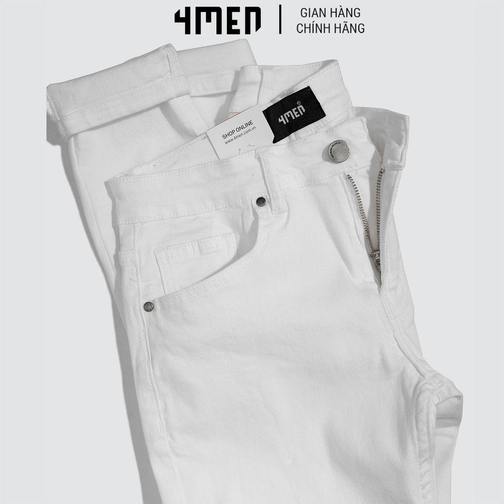 Quần jeans nam trắng trơn đẹp 4MEN QJ025 vải cao cấp co giãn, form slimfit tôn dáng | BigBuy360 - bigbuy360.vn