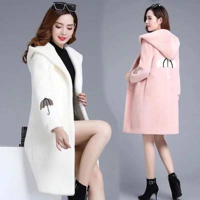Áo Khoác Lông Cừu Giả Có Mũ Trùm Đầu Tay Dài Dáng Rộng Phong Cách Hàn Quốc Mùa Thu Đông Cho Nữ
