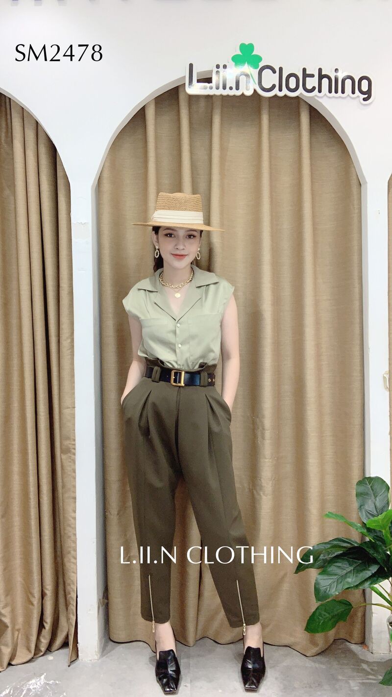 [Freeship đơn từ 0đ] Quần tây nữ LINBI Clothing công sở màu rêu có khoá Q3214 | BigBuy360 - bigbuy360.vn