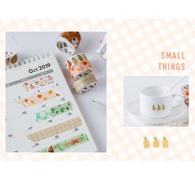 Bukavn - Băng dính washi tape họa tiết dễ thương nhiều hình trang trí sổ tay, bullet journal hộp 3 cuộn