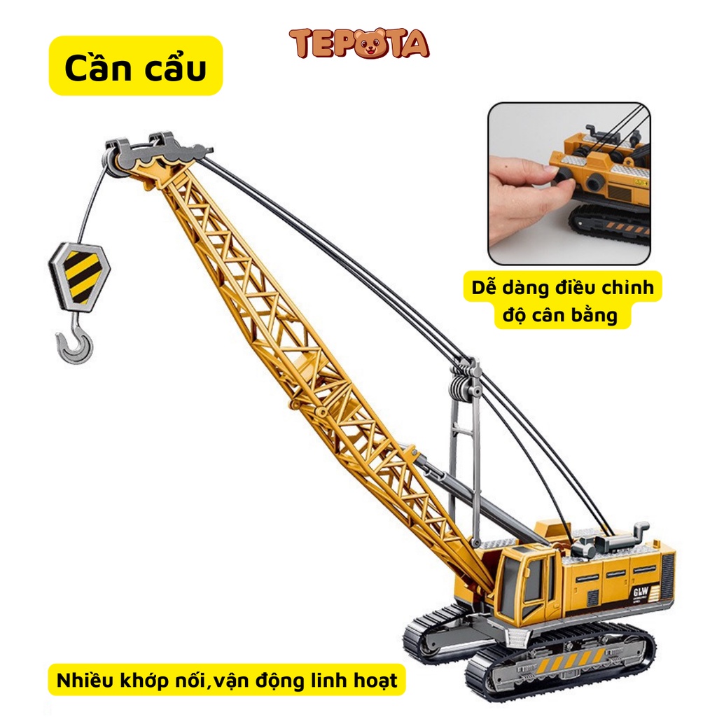 [CÓ HỘP] Mô Hình Xe Đồ Chơi Cần Cẩu TEPOTA Xây Dựng Chất Liệu Hợp Kim Và Nhựa An Toàn Cho Bé X03-801