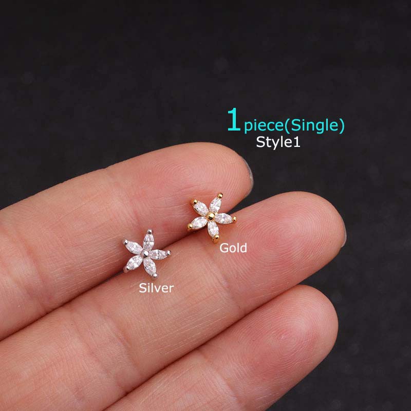 Khuyên tai đơn bằng thép không gỉ đính đá Zircon nhân tạo 16g