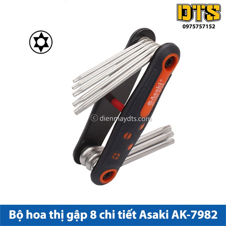 Bộ lục giác hoa thị có lỗ gập 8 chi tiết Asaki AK-7982