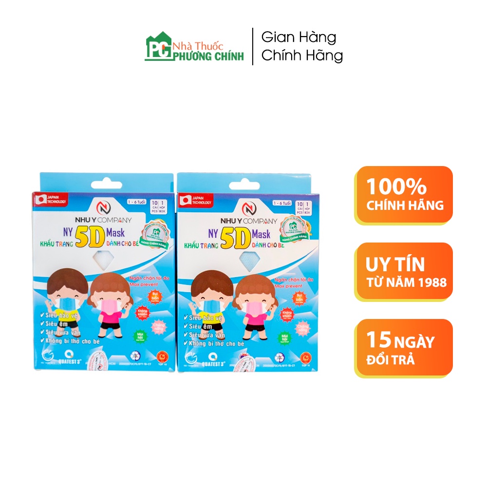 Khẩu Trang Trẻ Em 5D Như Ý Vừa Vặn Khuôn Mặt, Chất Liệu Cao Cấp Bảo Vệ Đường Hô Hấp - Hộp 10 Cái