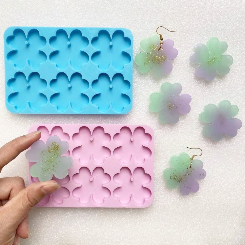 Sa Khuôn Silicon Làm Móc Khóa Hình Cỏ Bốn Lá