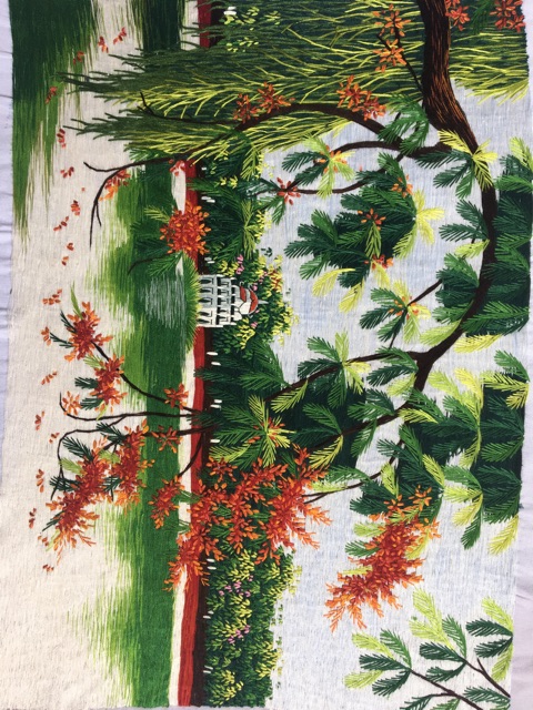 Tranh thêu tay phong cảnh Tháp Phượng Liễu 35x50cm