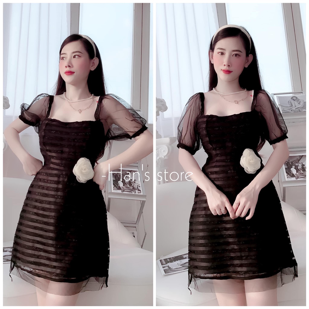 ĐẦM REN NỔI HOA EO - MÀU TRẮNG / ĐEN (ẢNH THẬT)
