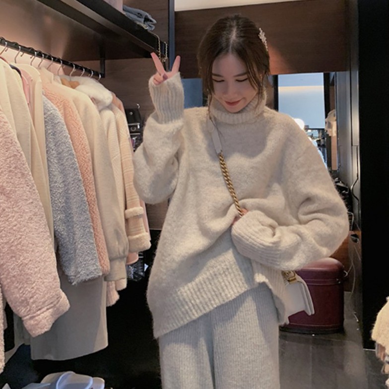 Áo Sweater Dáng Rộng Cổ Lọ Chất Liệu Mềm Mại Phong Cách Pháp Cho Nữ