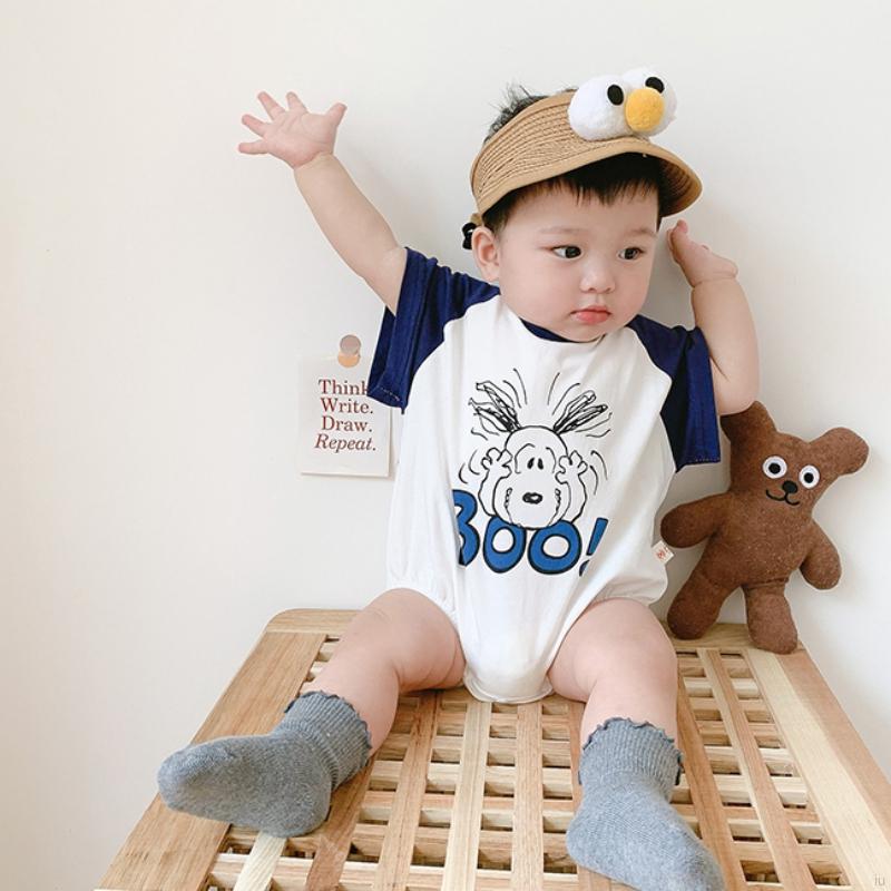 Bộ áo liền quần vải cotton tay ngắn in hình xinh xắn cho bé