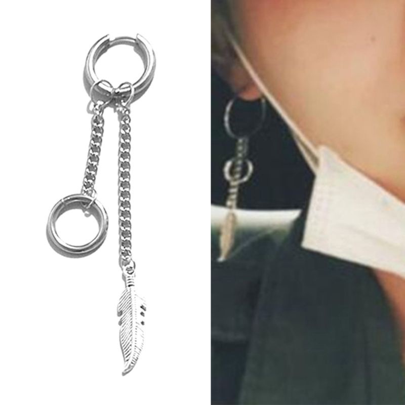 Bộ 4 Khuyên Tai Dạng Dây Xích Dài Bằng Thép Không Gỉ Màu Bạc Đơn Giản Thời Trang Cho Nam Và Nữ