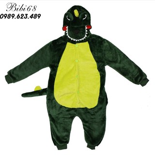Bộ Đồ thú khủng long xanh liền thân lông mịn Pijama dành Cho Người Lớn và Trẻ Em kiểu dáng Động Vật Hoạt Hình Cosplay