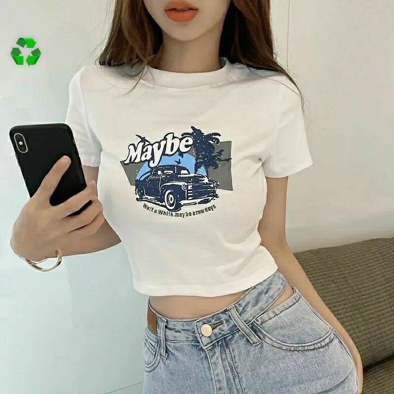 áo croptop tay ngắn in hình oto xinh chất coton đẹp