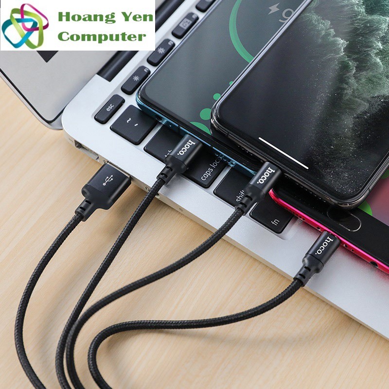 Cáp Sạc Hoco X14 3 Đầu  Dây Dù Chống Đứt Dài 1M - BH 6 Tháng 1 Đổi 1