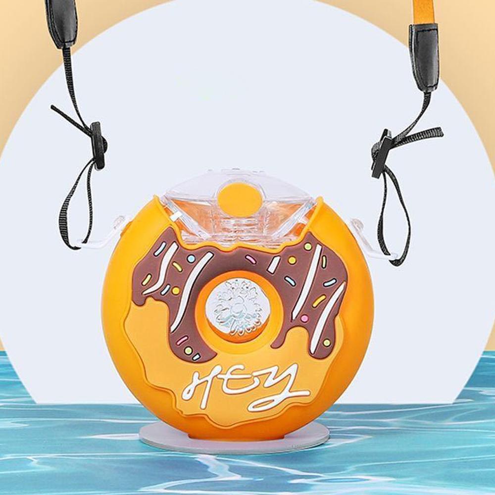 Bình Nước 380ml Hình Bánh Donut Chống Rò Rỉ Kèm Dây Đeo Dễ Thương Cho Bé