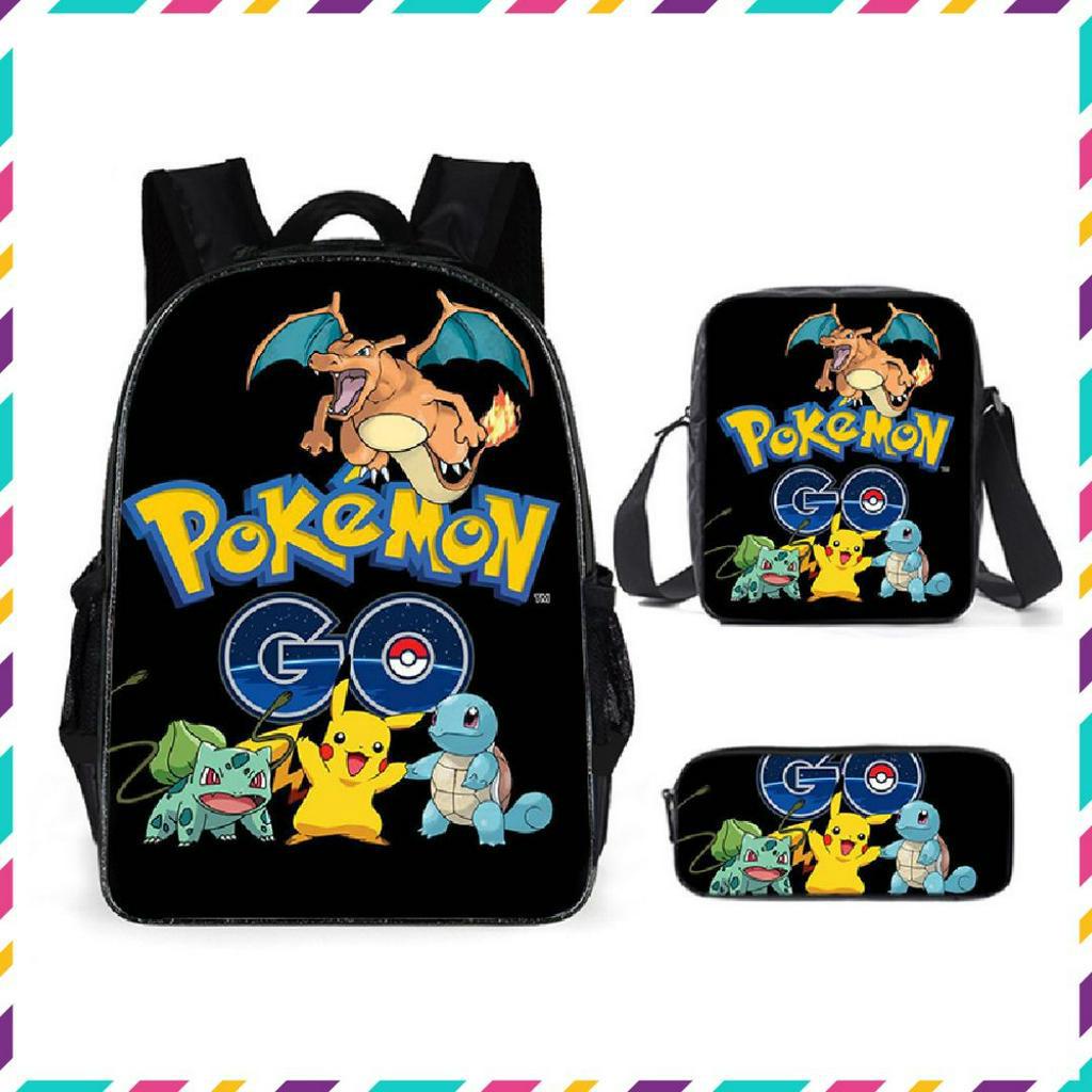 Balo đi học, balo học sinh cấp 1, túi đeo chéo, hộp bút hoạ tiết pokemon balo thời trang cho học sinh