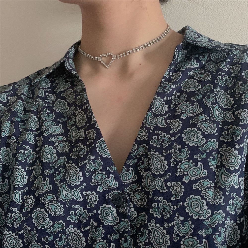 Vòng cổ choker ngắn mặt trái tim đính đá kim cương thời trang Hàn Quốc cho nữ  Yanqueens Đồ trang sức