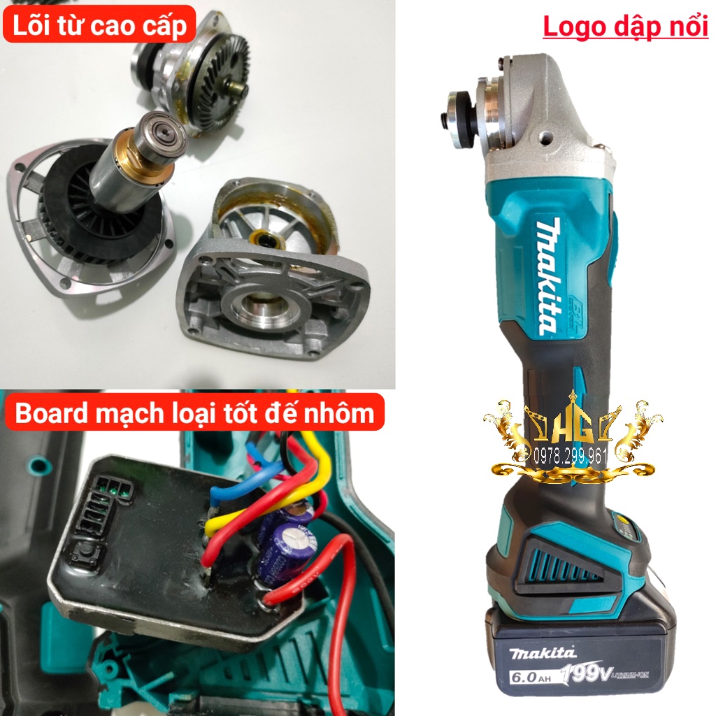 Máy Mài Dùng Pin Máy Cắt Cầm Tay Makitaa198V Động Cơ Không Chổi Than Tặng Kèm 5 Viên Đá Cắt