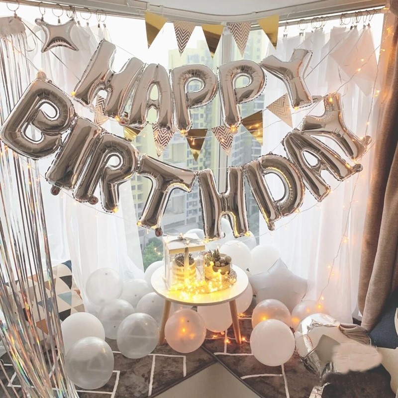 Bộ Bong Bóng Lá Nhôm Họa Tiết Chữ Happy Birthday 16 Inch Dùng Để Trang Trí