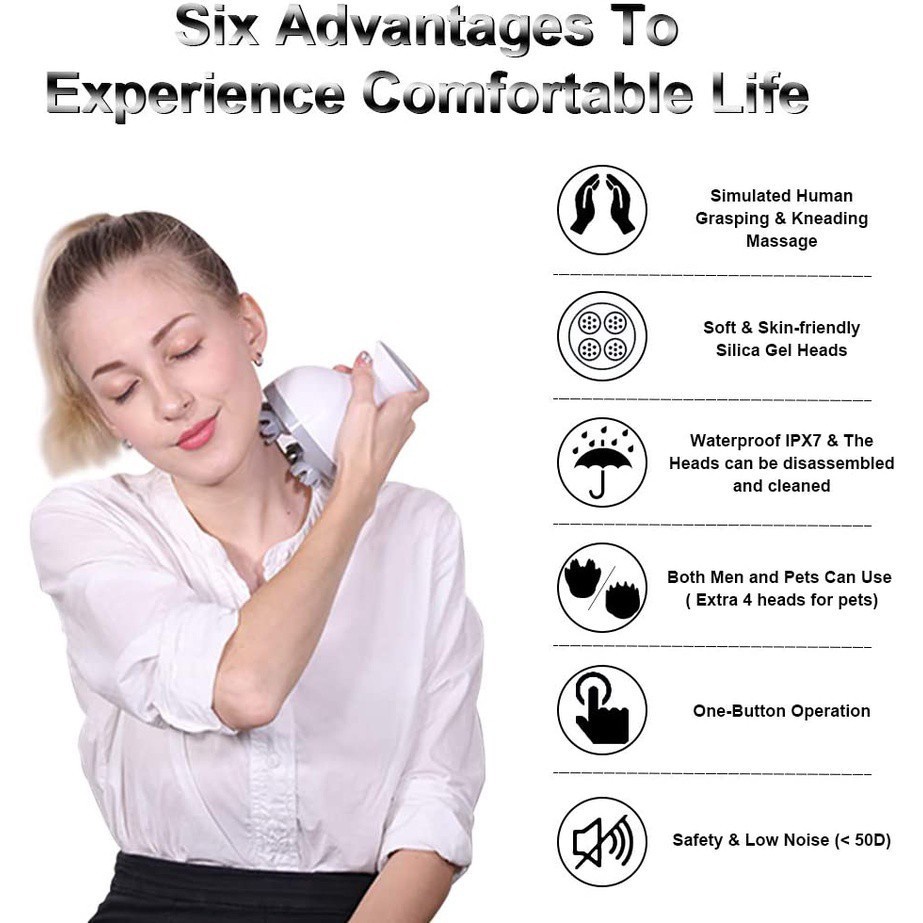 Máy mát xa da đầu/cơ thể cầm tay thiết kế 84 đầu tiếp xúc giảm căng thẳng cho nam và nữ/thú cưng