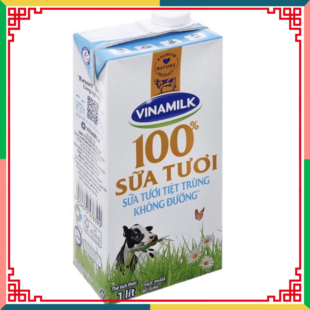 [Tân Phú] Sữa Tươi thanh trùng 100% Vinamilk Có Đường/Không Đường hộp giấy 1 Lít ( Đại lý Ngọc Toản)