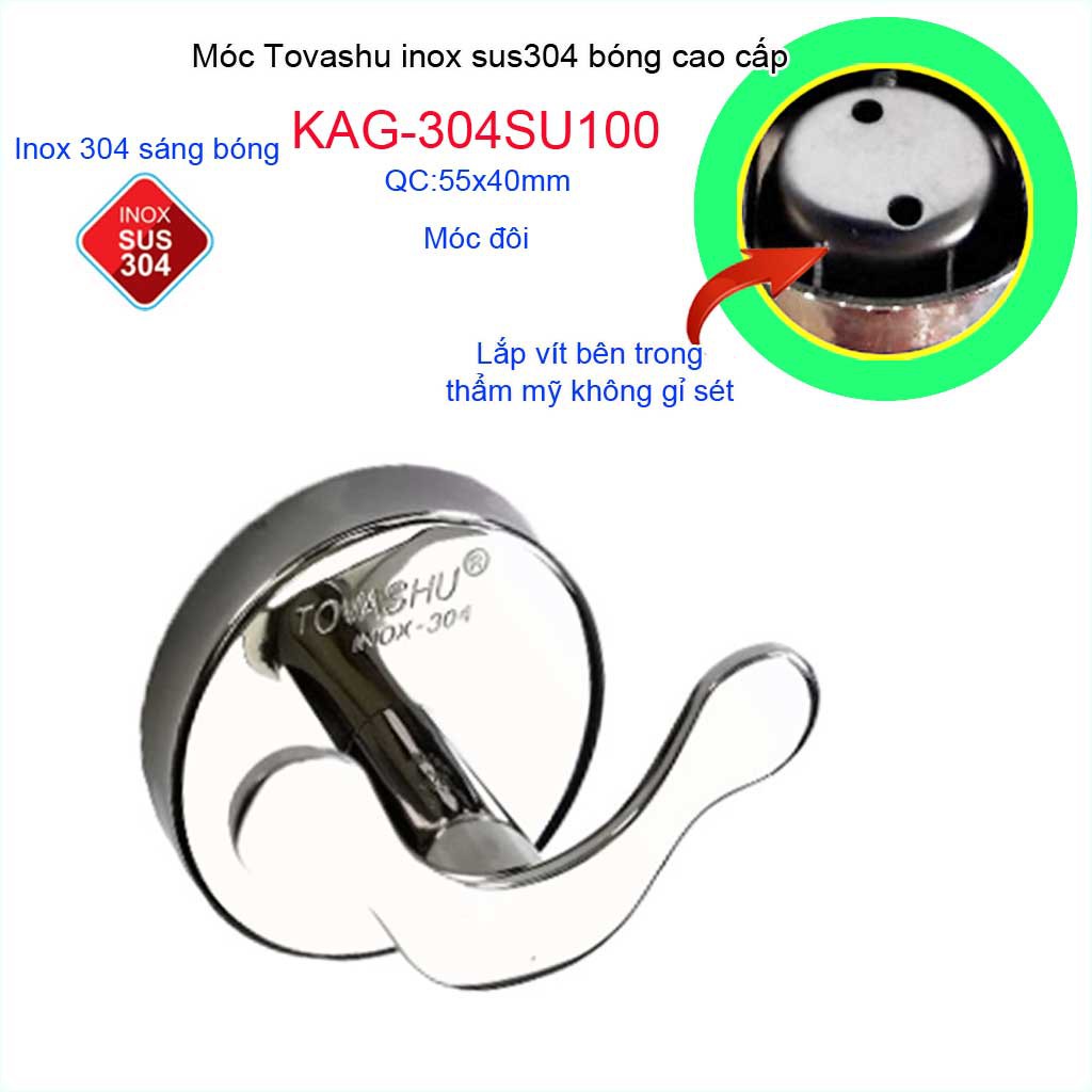 Móc áo Tovashu KAG-304SU100, móc đôi Inox SUS304 Nhật Bản sáng bóng cao cấp