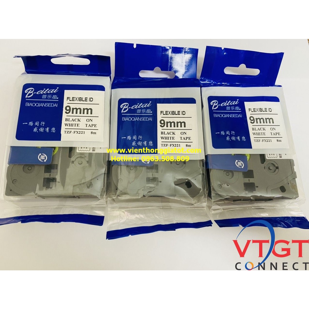 Cuộn giấy in nhãn TZE-221 9mm dùng cho máy in nhãn Brother P-Touch