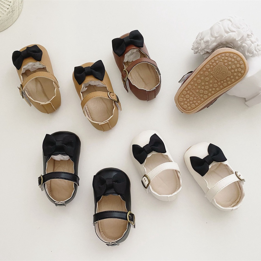 Giày tập đi nơ đen chống trơn trượt cho bé gái 821 ảnh thật